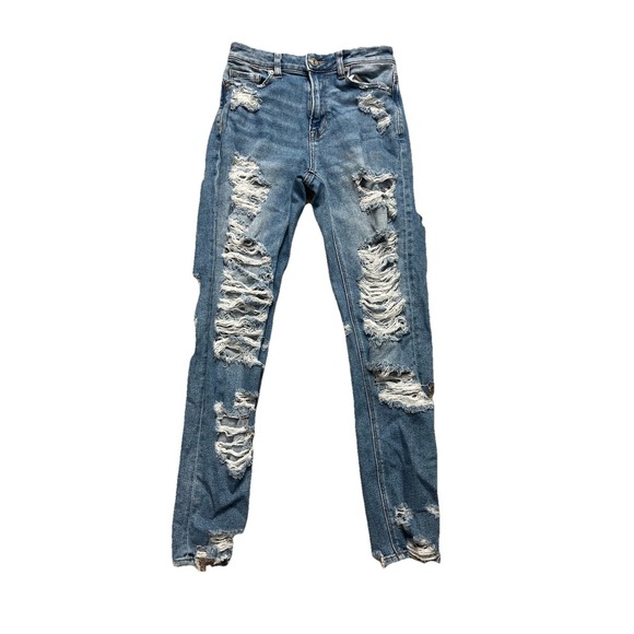 American Eagle Outfitters Denim - American Eagle Outfitters Womens Jeans Straight Leg Blue Distressed Denim Sz 0